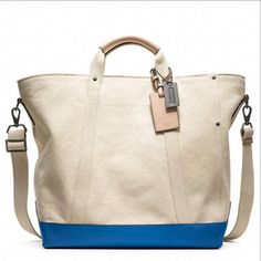 Washed Canvas Beach Tote (Coach F70688) Salt Coach Style # F70688 Washed Cotton Canvas With Vachetta Leather Trim Inside Zip Pocket Handles With 4 1/4" Drop Adjustable Strap For Shoulder Or Crossbody Wear 15 1/4" (L) X 15 3/4" (H) X 7 3/4" (W) Very Minor Shelf Wear Throughout. Lots Of The Original Packing Still On And In Tact. Handbag Ideas, Boat Bag, Canvas Beach Tote, Style Coach, Handbags Online, Beach Tote, Coach Purses, Green Leather, How To Style