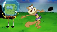 an animated image of a cartoon character in the grass with another character behind him, who appears to be looking at something