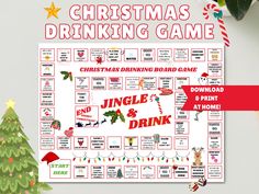 a christmas drinking game is shown on a table