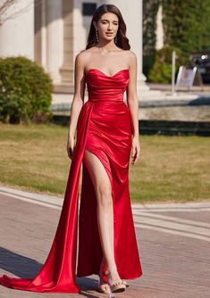 Red Prom, Bride Accessories, Satin Prom Dress, Matching Accessories, Red Prom Dress, New Style, Evening Wear, Cowl Neck, Homecoming Dresses