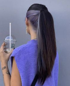 Under Color Hair Ideas For Short Hair, Lilac Hair Underneath, Lavender Hair Underneath, Undercolours Hair, Dark Purple Underneath Hair, Green Underlights, Purple Under Hair, Lavender Peekaboo Hair, Hidden Color Hair