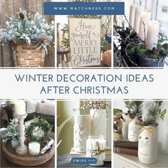 winter decoration ideas for christmas with candles and other holiday decorations on top of a table