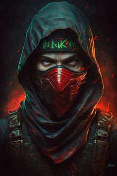 a man wearing a hood and mask with the words, he is kaka on his face