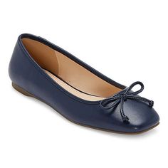 Polish off any look with these Liz Claiborne women's Flushing ballet flats. Made with soft faux-suede, a cushioned memory foam insole and square toe design, these slip on shoes will be an easy style statement. Wear with straight leg pants and your favorite top. Closure Type: SlingbackUpper/Outer Base Material: 100% PolyuretheneShoe Lining Material: PolyurethaneSole Material Content: 100% Thermoplastic-RubberToe Type: Round ToeShoe Strap Type: Slingback StrapCare: Wipe CleanHeel Style: Flat HeelCountry of Origin: Imported Liz Claiborne Shoes, Navy Blue Ballet Flats, Navy Ballet Flats, Blue Ballet Flats, Girls Ballet Flats, Shoes Ballet Flats, Classic Wardrobe Essentials, Navy Blue Flats, Navy Flats