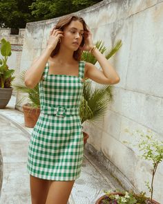 Blaine Mini Dress Palm Royale Outfits, Revolve Outfits, 60s Outfit, 60s Mini Dress, Athena Dresses, European Summer Outfits, Green Gingham, Christmas Party Outfits, Mini Dress Casual