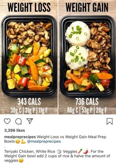 two plastic containers filled with food on top of a wooden table next to each other