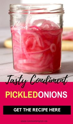 pickled onions in a jar with text overlay