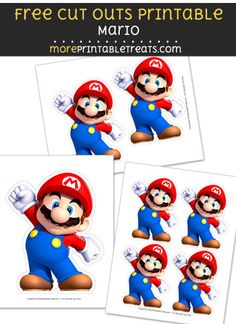 three pictures of mario with different facial expressions and the text free cut outs printable