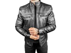 Men's Motorcycle Distressed Leather Jacket - Handmade Slim Fit Black Leather Biker Jacket Our handmade black distressed biker jacket that comes with slim fit pattern having four stylish pockets essential to go with any style either formal or party this jacket with give you 100% perfect look. This T-Shirt Collar Moto Leather Jacket makes you feel vintage. Whether to gift this motorcycle jacket to brother, husband, dad or anyone it would be a special gift for your loved ones. Make their special da Moto Style Fitted Leather Jacket With Pockets, Fitted Leather Jacket With Pockets For Motorcycling, Fitted Biker Jacket With Pockets For Motorcycling, Fitted Moto Leather Jacket With Pockets, Fitted Leather Jacket With Pockets For Biker Events, Fitted Moto Biker Jacket With Pockets, Moto Leather Jacket, Distressed Leather Jacket, Black Leather Biker Jacket