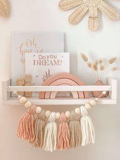 a shelf that has some tassels on it