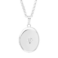 Oval Diamond Locket Necklace, Elegant White Gold Oval Link Locket Necklace, White Gold Oval Link Locket Necklace, Formal White Gold Oval Pendant Locket Necklace, Classic Sterling Silver Oval Locket Necklace, Formal Oval Link Locket Necklace With Polished Finish, Formal Sterling Silver Locket Necklace With Polished Finish, Formal Polished Finish Locket Necklace With Oval Link, Classic Sterling Silver Oval Link Locket Necklace