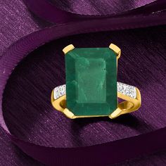 Ross-Simons - 7.25ct Emerald, .14ct t. w. White Topaz Ring Over Sterling. Size 8. This ring is affordable and so fun to flaunt. A 7.25 carat emerald flashes its vivid green on a 14kt yellow gold over sterling silver band trimmed with .14 ct. t. w. white topaz. Natural character variations make each stone unique. 5/8" wide. White topaz and emerald ring. Emerald birthstones are the perfect gift for May birthdays. Formal Emerald Ring With Gemstone Accents, Formal Emerald Cut Topaz Ring With Gemstone Accents, Formal Emerald-cut Topaz Ring With Gemstone Accents, Emerald Diamond Ring With Gemstone Accents For Anniversary, Formal Emerald Rings With Gemstone Accents, Emerald Cut Ring With Gemstone Accents For Formal Occasions, Octagon Rings With Gemstone Accents For Anniversary, Formal Fine Jewelry Topaz Ring For May Birthstone, Anniversary Rings With Gemstone Accents In Octagon Shape