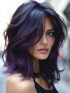 ️ A captivating twist on classic dark hair, these soft waves are infused with a dark plum base and subtle violet highlights. The color shift between dark and purple tones adds depth and intrigue, giving the hair a unique, edgy feel. Ideal for those looking to experiment with color while staying in the dark shade family, this look is both bold and... Cool Black Brown Hair, Purple Hair For Dark Hair, Purple Hair With Black Tips, Dark Plum Hair With Highlights, Dark Brown With Purple Highlights, Dark Brown Hair With Purple Tint, Dark Purple And Black Hair, Black Plum Hair Color, Dark Red And Purple Hair