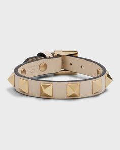 Valentino Garavani Rockstud calf leather bracelet. Brass hardware. Adjustable buckle closure. Made in Italy. Latest Bracelets, Buckle Bracelet, Valentino Rockstud, Bangle Bracelets With Charms, Silver Chain Bracelet, Studded Leather, Cartier Love Bracelet, Pink Bracelet, Leather Buckle