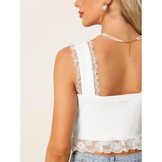 Lace trim and v-neck design bring summer romance to a sleeveless top. A sleeveless and beautiful lace panel put a pretty detailing on this top, making it perfect for a weekend gathering or night out. Great to match with skirts, jeans, denim shorts, pants, and so on. Pairs perfectly with short skirts or long pants for a hot and chic look. Sleeveless Camisole With Contrast Lace For Summer, Sleeveless Summer Camisole With Contrast Lace, Summer Sleeveless Camisole With Contrast Lace, Summer V-neck Crop Top With Lace Trim, V-neck Lace Crop Top With Lace Trim, Feminine Lace Patchwork Tank Top For Summer, Sleeveless Lace Patchwork Crop Top For Spring, Summer Camisole Lace Top With Contrast Lace, Spring Sleeveless Lace Patchwork Crop Top