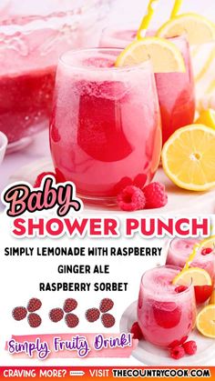 baby shower punch with raspberry, lemonade and raspberry sorbet