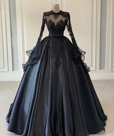 (eBay) Find many great new & used options and get the best deals for Princess Gothic Wedding Dresses Long Sleeves High Neck Satin Bridal Ball Gowns at the best online prices at eBay! Free shipping for many products! Ball Gown Black, Long Sleeve Prom Dress Lace, Black Wedding Gowns, Prom Dress Pictures, Dreamy Gowns, Black Ball Gown, Lace Prom Dresses, Gown Black, Long Sleeve Evening Dresses