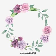 watercolor flowers arranged in a circle with leaves on the bottom and one flower at the top