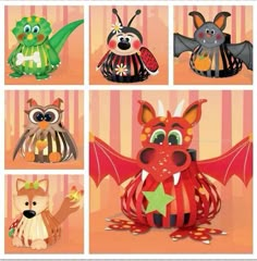 an image of paper animals that are in the shape of bats and cats with stars on them