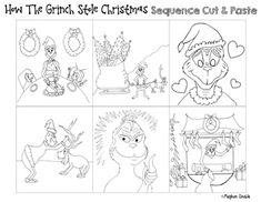 an image of how the grinch stole christmass sequence cut and pastete worksheet