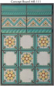 an artistic tile design with flowers on it