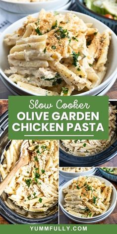 slow cooker olive garden chicken pasta collage