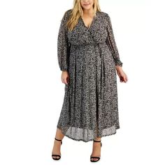 Product Details A Soft Spin On A Maxi Style, Robbie Bee's Plus Size Belted Dress Features A Smart Tone-On-Tone Print With Metallic Touches. * 1x=14w-16w, 2x=18w-20w, 3x=22w-24w * Ankle-Length Or Longer Casual Dress * Matching Tie Belt At Waist * Pullover Styling * Surplice V-Neck * Lined * Imported Size & Fit * Approx. 56" Long From Center Back Neck To Hem Materials & Care * Shell: Polyester, Spandex; Lining: Polyester * Hand Wash Plus Size Belts, Maxi Dress Black, Maxi Styles, Long Dress Casual, Long Sleeve Maxi, Matching Dresses, Long Sleeve Maxi Dress, Black Maxi Dress, Tie Belt