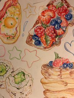 this is a drawing of some food items on the paper that i have colored in