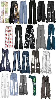 a bunch of different types of jeans and leggings with holes on the legs