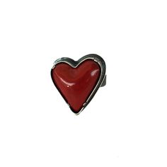 Silver & Enamel Ring - A slightly asymmetrical heart is emblazoned in this sweet ring created in oxidized sterling silver. Red, blue, and black hearts are vitreous, kiln-fired enamel, gold is hydraulic formed 14k vermeil. <br><br>Available in whole and half sizes 611. Half Heart, Sweet Ring, Vitreous Enamel, Black Hearts, My Funny Valentine, Dope Jewelry, Red Jewelry, Unusual Jewelry, Enamel Ring