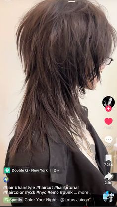 Spiky Layered Hair Long, Short Hair On Top Long In Back, Long Emo Hair Choppy Layers, Scene Hair Back View, Haircut With A Lot Of Layers, Long Vkei Hair, Scene Hair Black People, Long Back Haircut, Scene Shag Hair