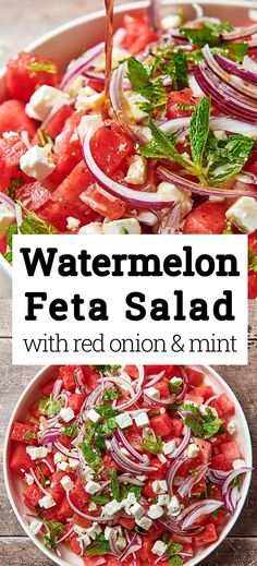 watermelon feta salad with red onion and mint