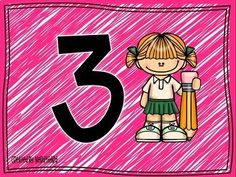 the number five with a drawing of a girl holding a pencil and wearing a skirt