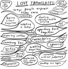 a drawing with words written on it and some writing in different languages, including the words love