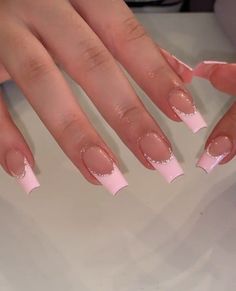 Pink Tip Nails, French Tip Acrylic Nails, Classy Acrylic Nails, Acrylic Nails Coffin Pink, Summer Acrylic Nails, White French, Pink Acrylic Nails