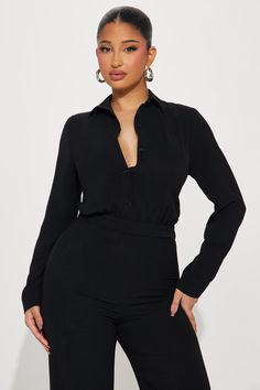 Available In Black, Mocha, And Chartreuse. Jumpsuit Collar Long Sleeve Button Up Wide Leg Non Stretch Inseam= 34" 100% Polyester Imported | Makenzie Jumpsuit in Black size 1X by Fashion Nova Jumpsuit Fashion, Black Jumpsuit, Mocha, Fashion Nova, Black Fashion, Wide Leg, Button Up, Jumpsuit, Size Medium