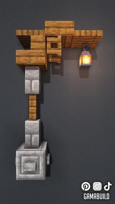 a lamp hanging from the side of a wall next to a fire hydrant in minecraft