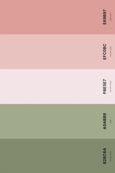 four shades of pink, green and beige with the words'color theory'in black