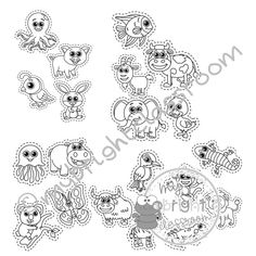 an image of some animals that are in the shape of stickers on a white background