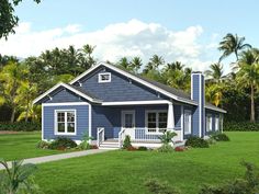 this is a computer rendering of these small blue house plans for the beach or coastal style home