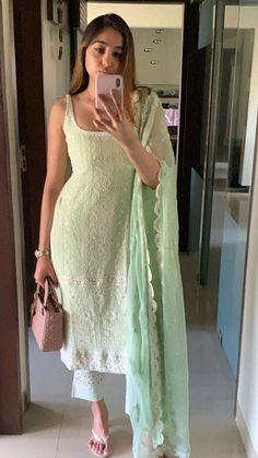 Aesthetic Chudidar, Punjabi Sleeveless Salwar Suits, Suit Sleeveless Design, Chikankari Suits Back Design, Chikankari Salwar Suit Design, Indian Suit Back Neck Design, Indian Suit Ideas Women, Indian Chikankari Dresses, Neck Designs For Suits Sleeveless