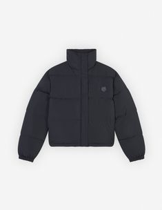 Maison Kitsune Women's Cropped Puffer In Nylon With Bold Fox Head Patch Black LW02207WQ4016 P199 - APLAZE Fox Head, Duck Down, Luxury Brands, High Collar, Outerwear Jackets, Women Crop, Snap Closure, Luxury Branding, Puffer