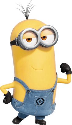 a cartoon minion with glasses and overalls