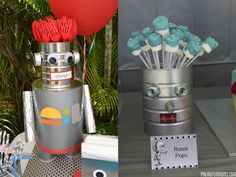 there are two pictures with different things in them, one is a robot and the other is a cupcake