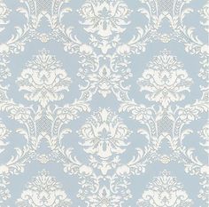 a blue and white wallpaper with an ornate design