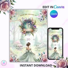 Enchanted Garden 15th Birthday Invitation - Editable in Canva Celebrate a milestone in magical style with our Enchanted Garden themed 15th Birthday Invitation! 🌸✨ This instant download invitation is fully editable in Canva, giving you the freedom to personalize your special event details with ease. Features: Instant Access: Edit your invitation immediately after purchase. Fully Customizable: Change text, fonts, and colors to match your party theme. High-Quality Design: Elegant floral and garden Enchanted Garden Birthday, Quince Invitations, Quinceanera Invitation, Garden Birthday, Garden Fairy, Garden Elements, Event Details, Enchanted Garden, 15th Birthday