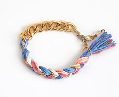 This pink and blue braided bracelet with chunky chain is cute fashion accessory in trendy colors. Braided part combines pink, blue, cream and golden thread and the other half of the bracelet is made from lightweight aluminum chain in gold-tone. Cute hippie style bracelet closes with lobster clasp.Braided bracelets in other colors and styles: http://www.etsy.com/shop/LeiniJewelry?section_id=15343419Check other items in my shop http://www.etsy.com/shop/LeiniJewelry >>>Materials used:- cot Hippie Bracelet, Golden Thread, Hippie Bracelets, Blue Cute, Braided Bracelet, Braided Bracelets, Trendy Colors, Hippie Style, Blue Cream