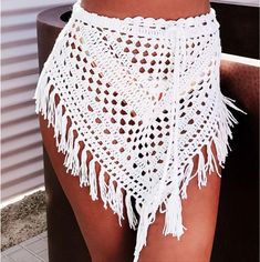 Only Tried On, Never Worn 2pc Crochet Skirt And Top. Perfect Swim Cover Knitted Swimsuit Coverup, Crochet Net Skirt, Crochet Skirt And Top, Crochet Beach Skirt, Crochet Beach Wear, Bow Hair Tie, Super Easy Crochet, Crochet Bow, شال كروشيه