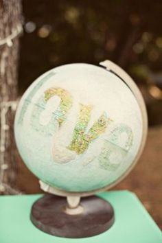 a small globe sitting on top of a green table