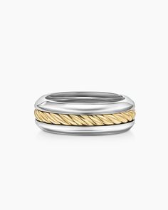 two tone gold and silver wedding ring with twisted rope design on the sides, set against a white background